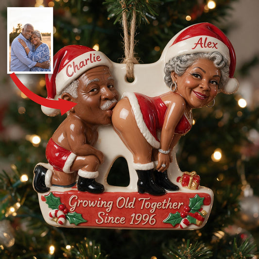 Ornement de Noël personnalisé photo 3D pour couple noir âgé amusant