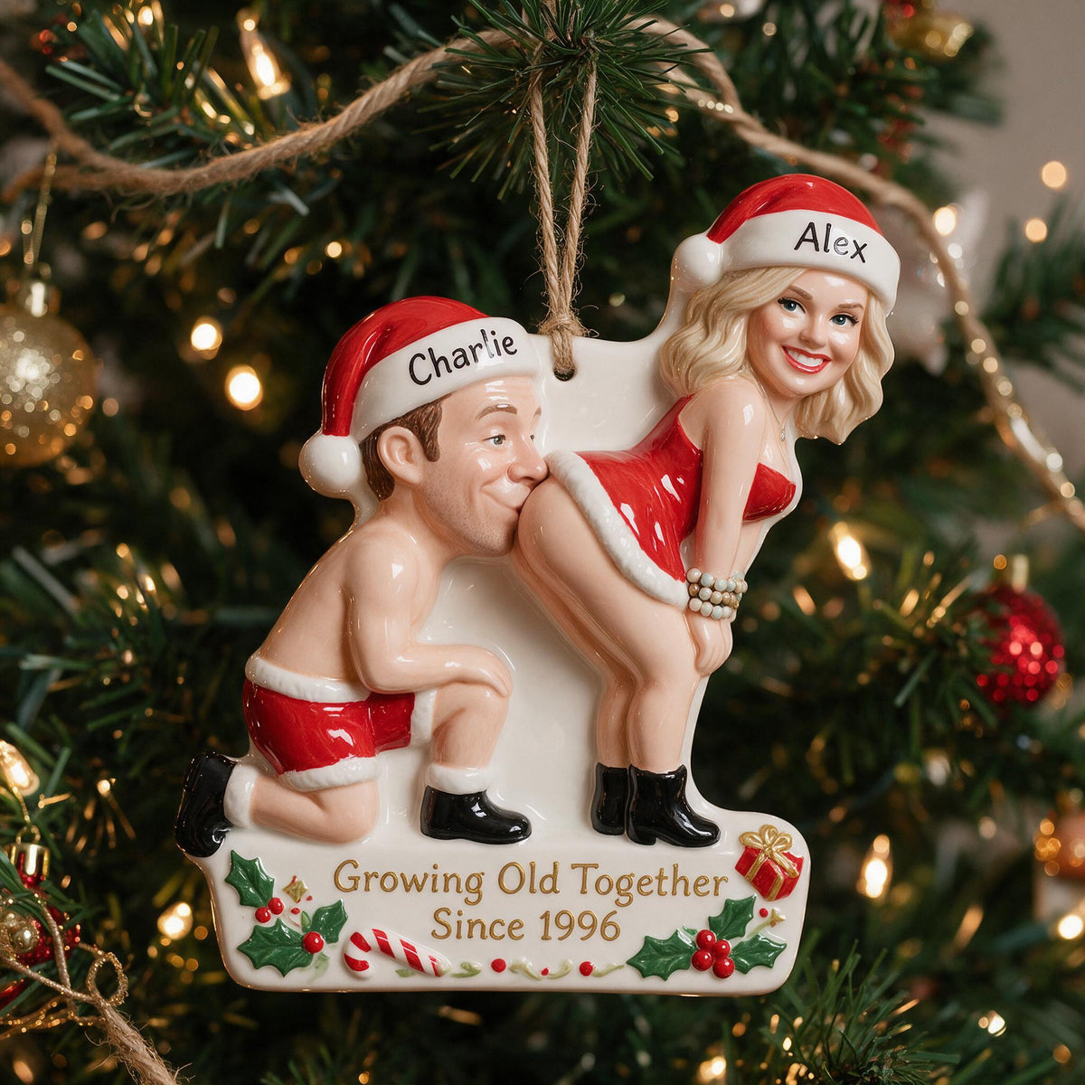 Personalized Custom Photo Christmas Middle-Aged Couple Funny 3D Ornament