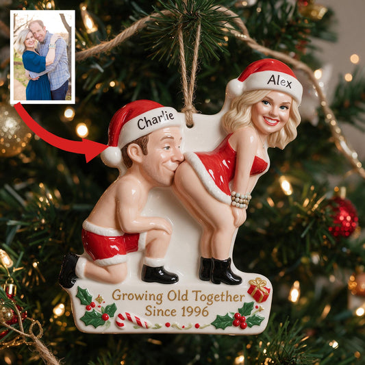 Ornement 3D Personnalisé Photo de Noël Couple d'Âge Moyen Amusant