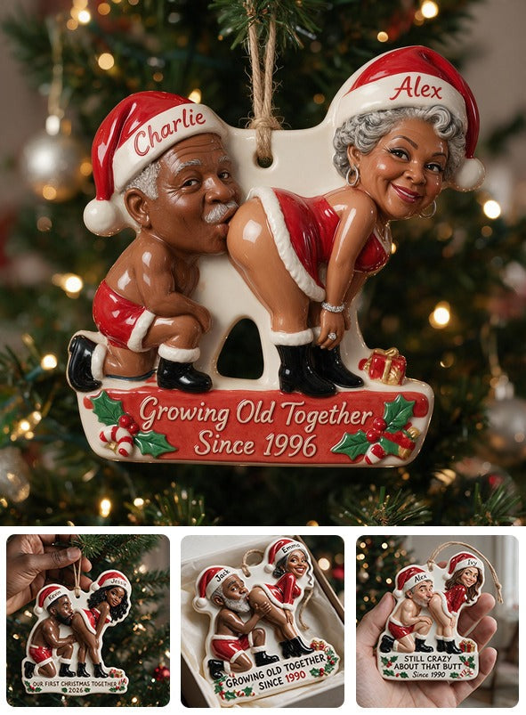 Personalized Custom Photo Christmas Older Black Couple Funny 3D Resin Ornament
