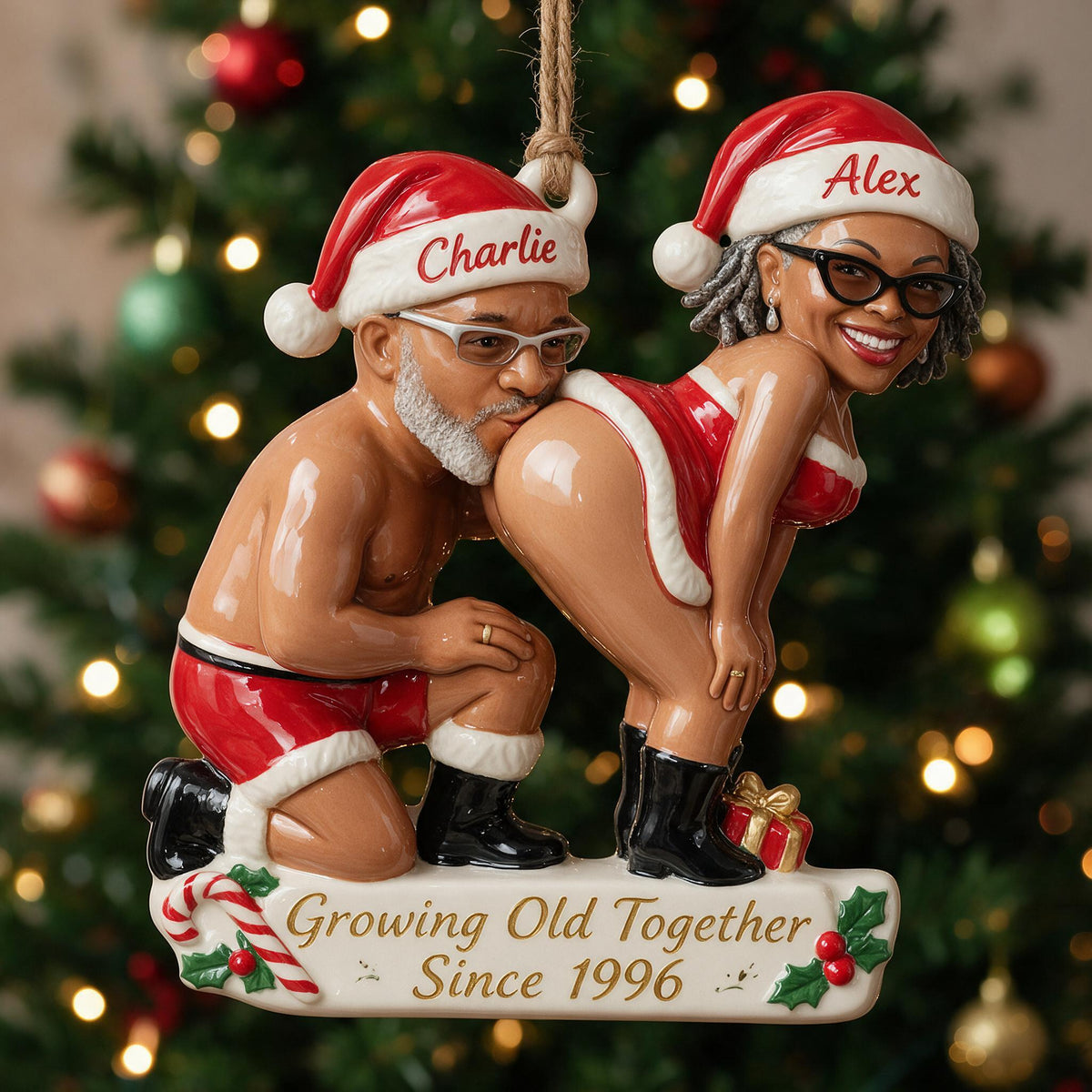 Personalized Custom Photo Christmas Middle-Aged Black Couple Funny 3D Ornament