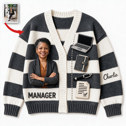 Cardigan Personnalisé pour Femme Noire Âgée Manager - Cadeau Bureau