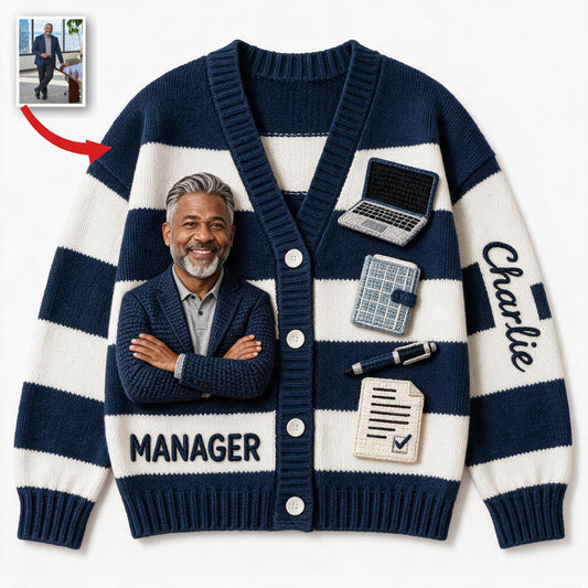 Cardigan Personnalisé pour Homme Noir Âgé - Cadeau de Bureau