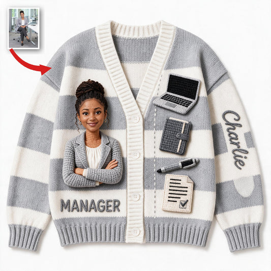 Cardigan Personnalisé Femme Noire Responsable de Bureau Cadeau Collègue