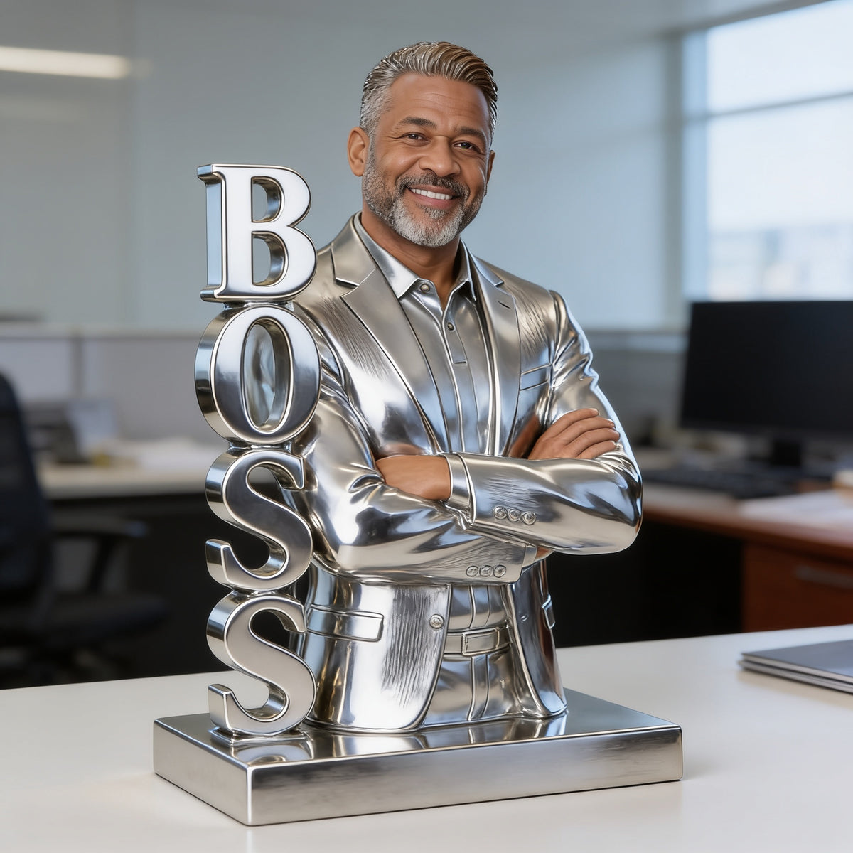 Personalized Custom Photo Older Black Male Boss Custom Shaped Acrylic Plaque Office Desk Gift