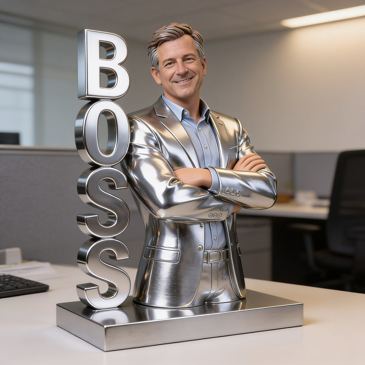 Personalized Custom Photo Older Male Boss Shaped Acrylic Plaque Office Desk Gift