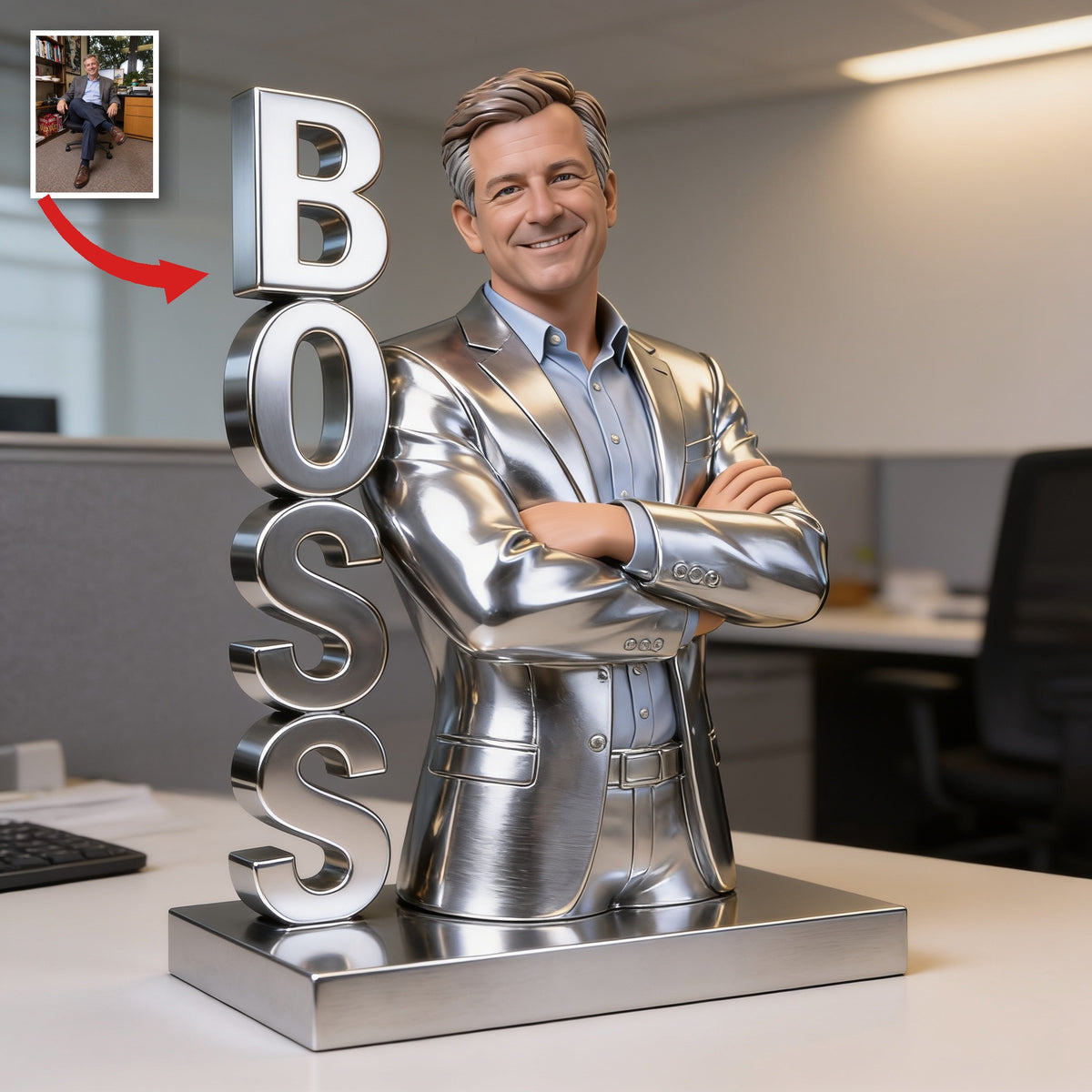 Personalized Custom Photo Older Male Boss Shaped Acrylic Plaque Office Desk Gift