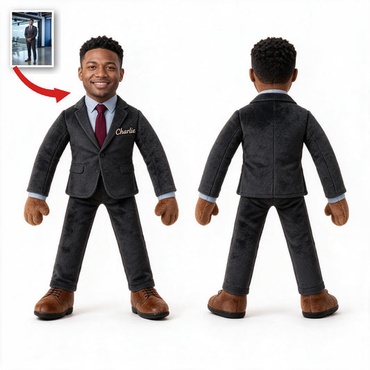 Poupée en Peluche Personnalisée de Collègue Noir Masculin Cadeau de Travail