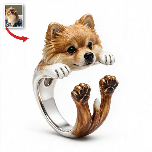 Personalized Fluffy Golden Tan Pomeranian Adjustable Ring Dog Lover Gift