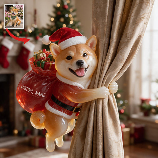 Attache de Rideau Personnalisée Photo Noël Tan & Blanc Shiba Inu