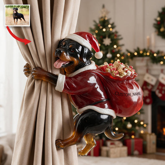 Rideau de Noël personnalisé avec photo Rottweiler noir et feu