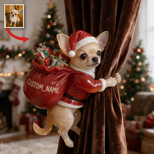 Attache-Curtaines Personnalisée Photo Noël Chihuahua Blanc