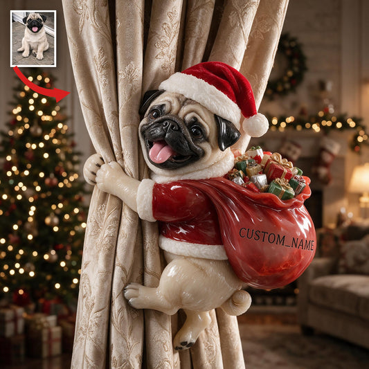 Masque Noir Personnalisé avec Photo de Noël Pug Fawn - Attache Rideau