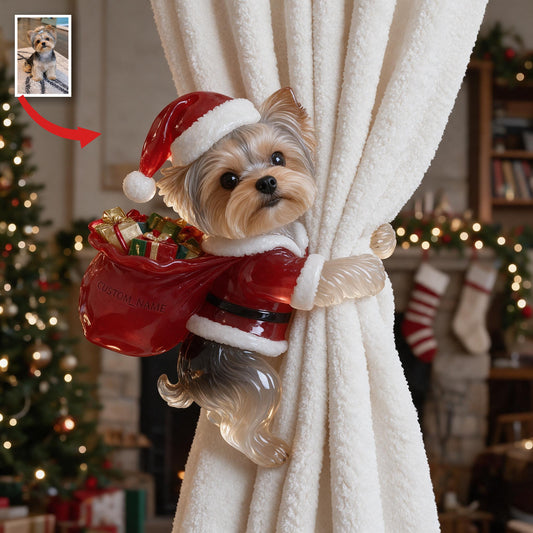 Personalized Custom Photo Christmas Yorkshire Terrier Curtain Tieback Holiday Home Decor