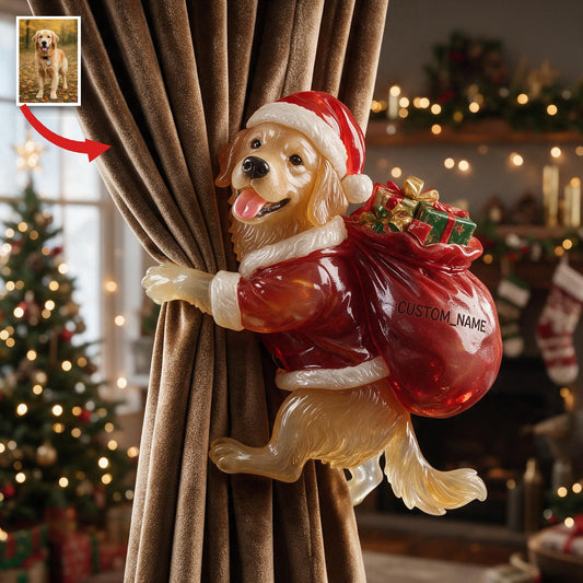 Personalized Custom Photo Christmas Golden Retriever Curtain Tieback Holiday Home Decor