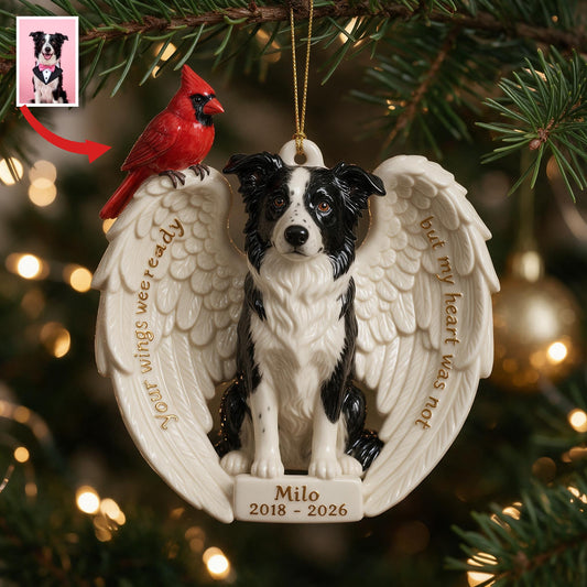 Personalized Custom Photo Black & White Border Collie Memorial Ceramic Ornament