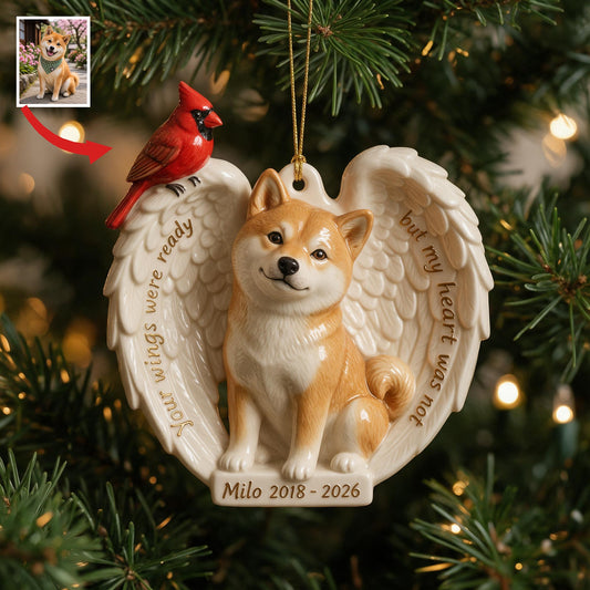 Personalized Custom Photo Tan White Adult Shiba Inu Memorial Ceramic Ornament