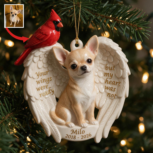 Personalized Custom Photo Fawn White Chihuahua Puppy Memorial Ceramic Ornament
