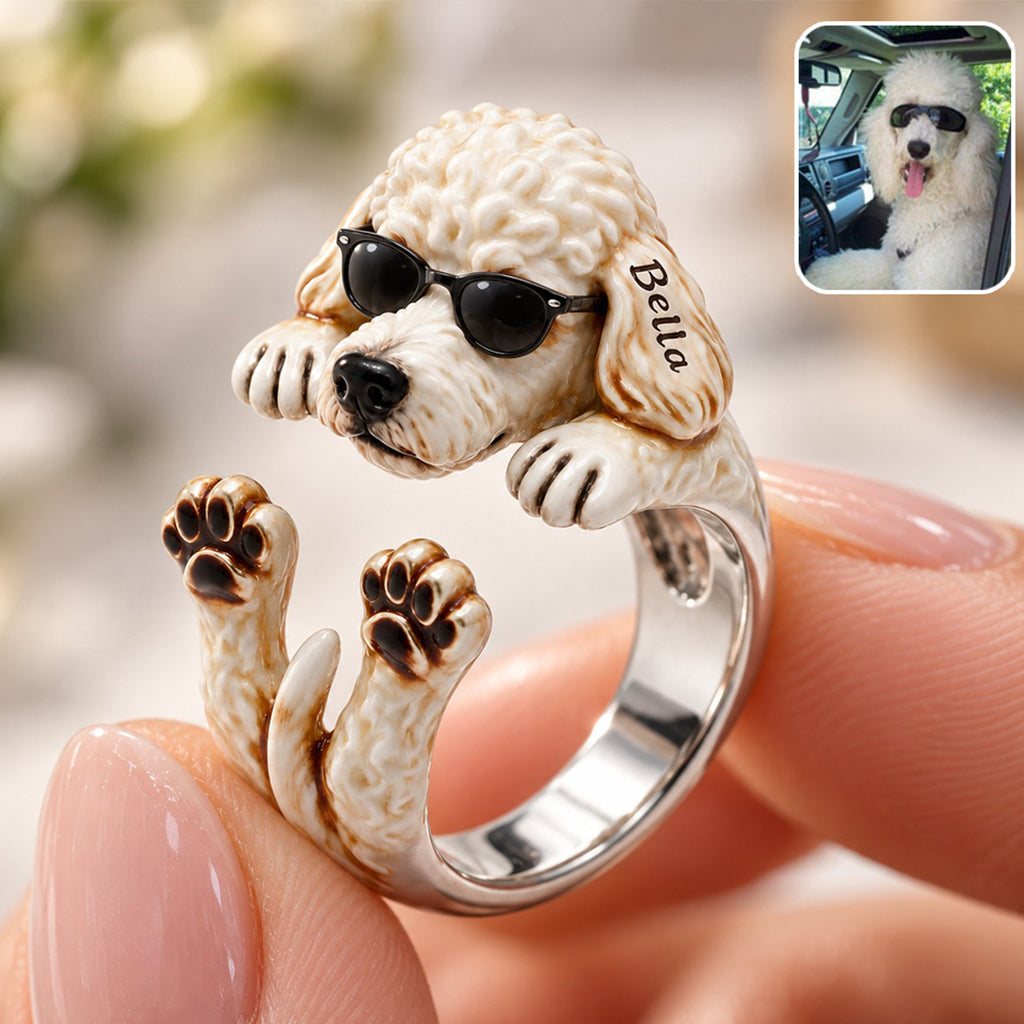 Personalized Fawn Pug Adjustable Ring Dog Lover Gift