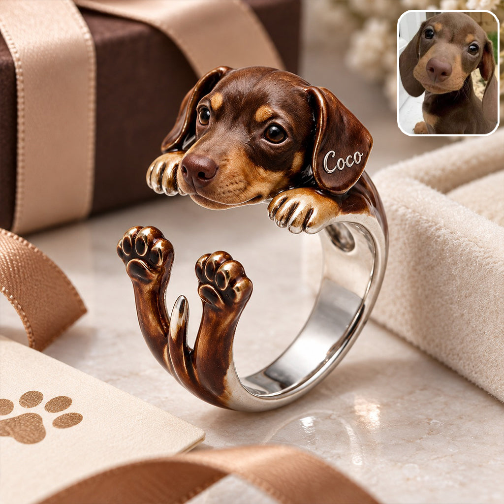 Personalized Fawn Pug Adjustable Ring Dog Lover Gift