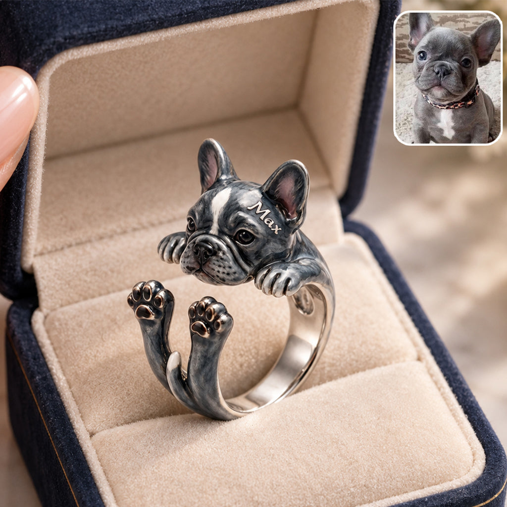 Personalized Fawn Pug Adjustable Ring Dog Lover Gift