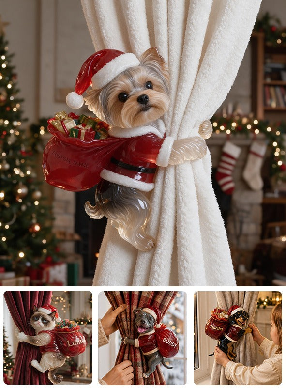 Personalized Custom Photo Christmas Yorkshire Terrier Curtain Tieback Holiday Home Decor