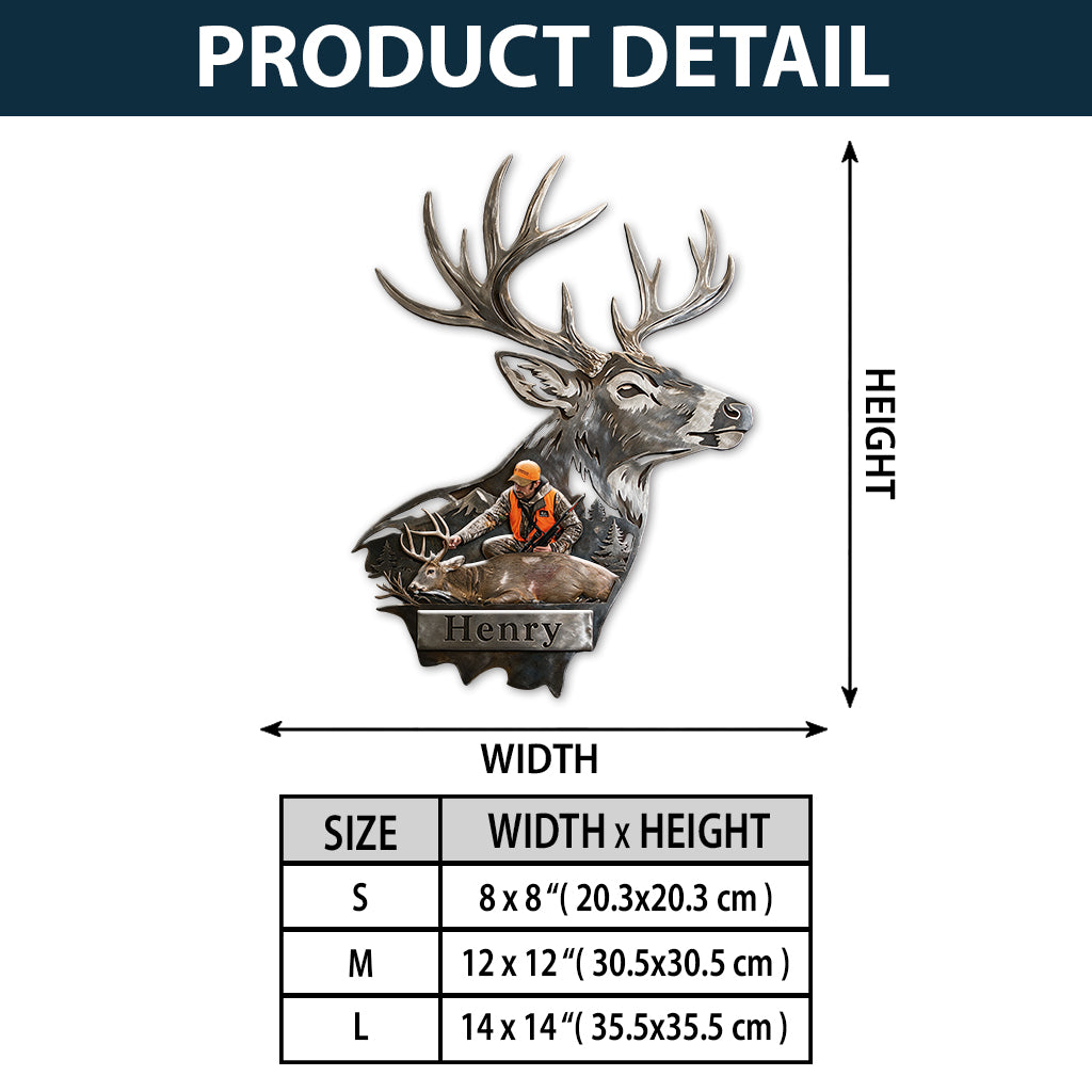 Personalized Custom Photo Middle-Aged Hunter with Deer 3D Cut Metal Sign Hunting Decor
