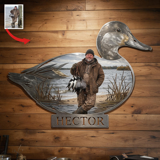 Personalized Custom Photo Middle-Aged Duck Hunter 3D Cut Metal Sign Hunting Wall Decor