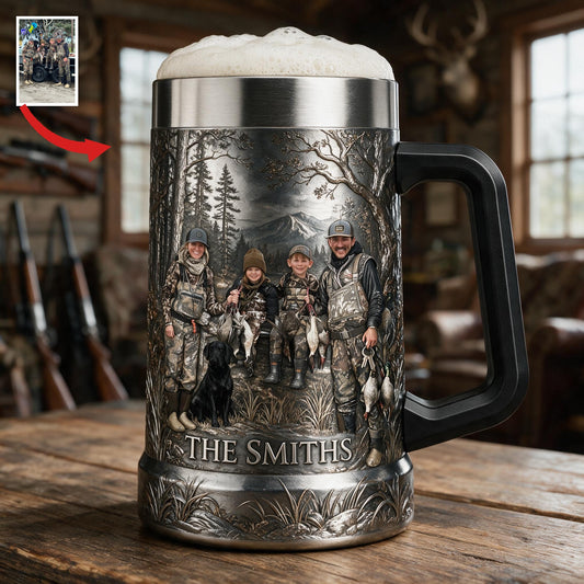 Personalized Custom Photo Hunting Family Beer Stein Hunting Lover Gift