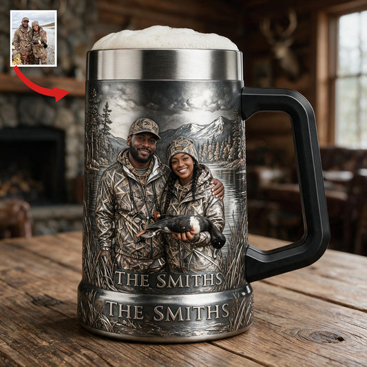 Personalized Custom Photo Black Hunting Couple Beer Stein Hunting Gift