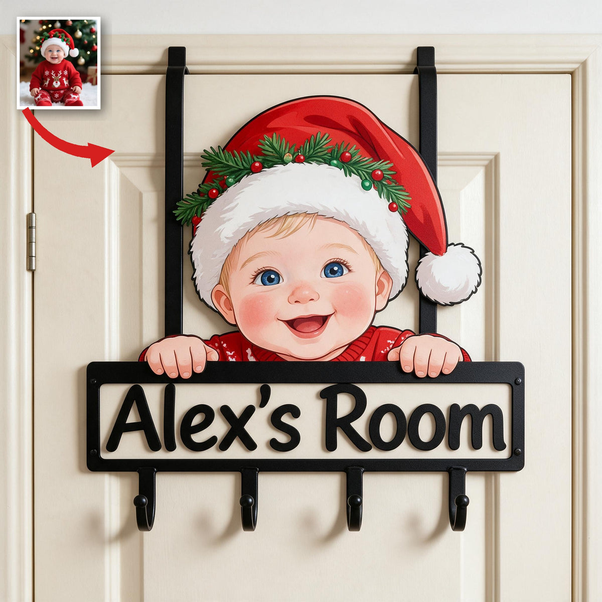 Personalized Custom Photo Christmas Baby Boy Metal Door Hooks Kids Room Decor
