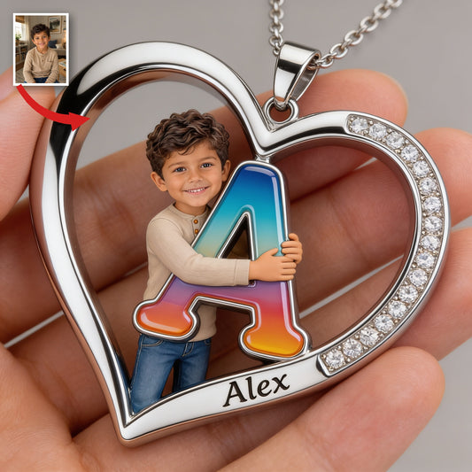 Personalized Custom Photo Latino Little Boy Heart Pendant Necklace Son Grandson Nephew Gift
