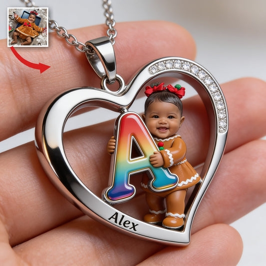 Collier Pendentif Cœur Noir Photo Personnalisé Fille Bébé Cadeau de Noël