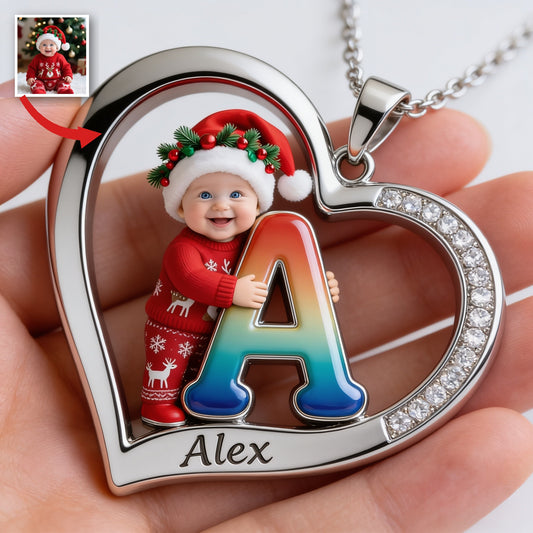 Collier Pendentif Cœur Photo Noël Personnalisé pour Bébé Garçon