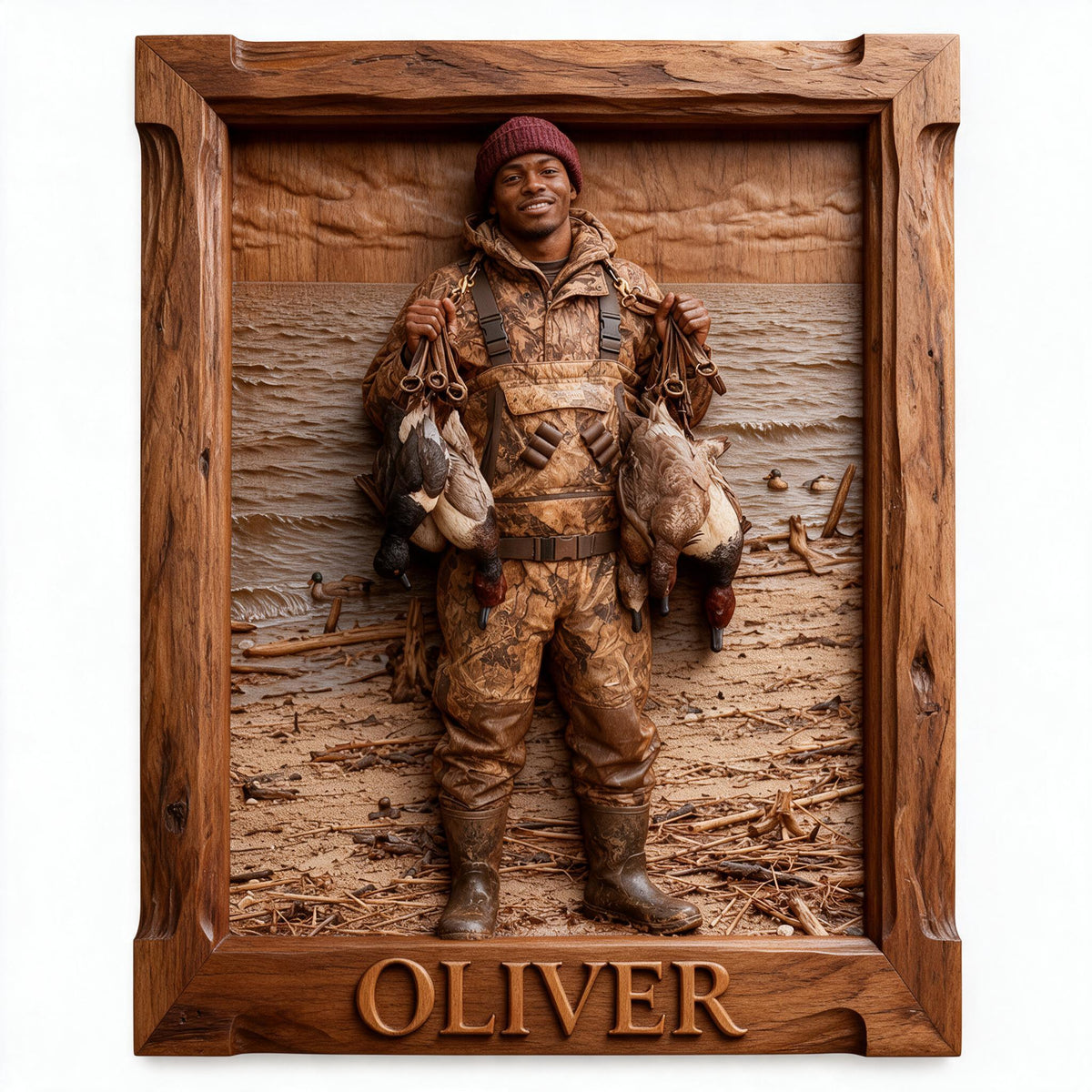 Personalized Custom Photo Black Duck Hunter Wood Sign Hunting Wall Decor Gift
