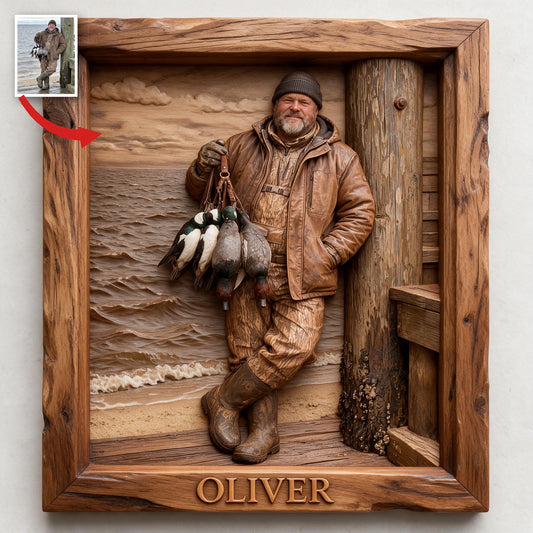Personalized Custom Photo Middle-Aged Duck Hunter Wood Sign Hunting Wall Decor Gift