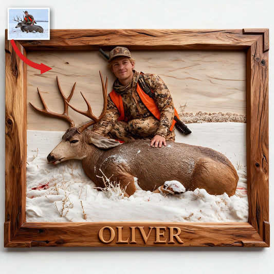 Personalized Custom Photo Hunter with Deer Shaped Wood Sign Hunting Home Decor Gift