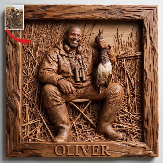 Personalized Custom Photo Middle-Aged Black Duck Hunter Wood Sign Hunting Wall Decor Gift
