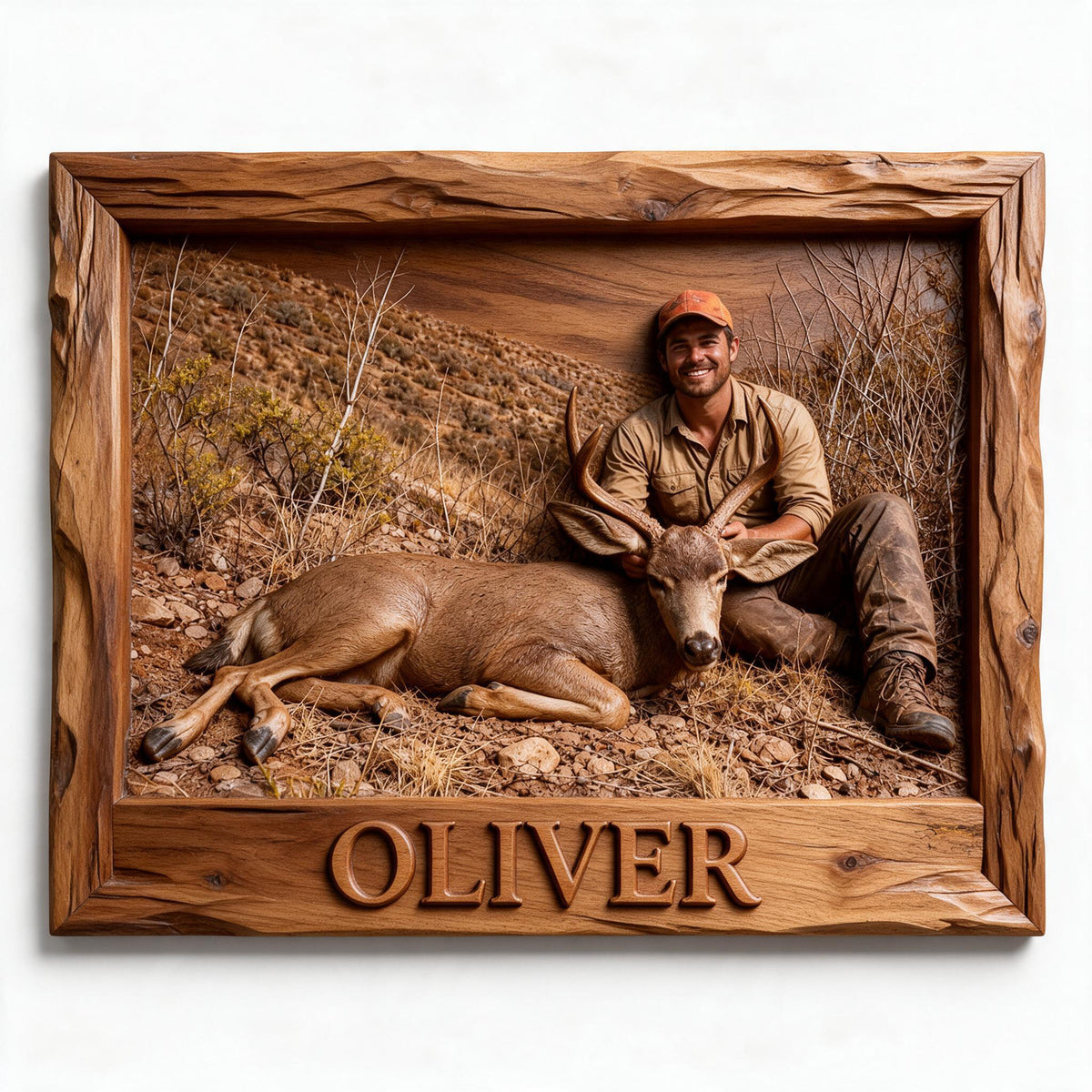 Personalized Custom Photo Latino Hunter with Deer Wood Sign Hunting Wall Decor Gift