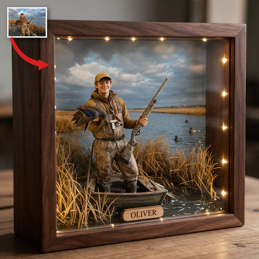 Personalized Custom Photo Duck Hunter Wooden Frame LED Light Hunting Gift