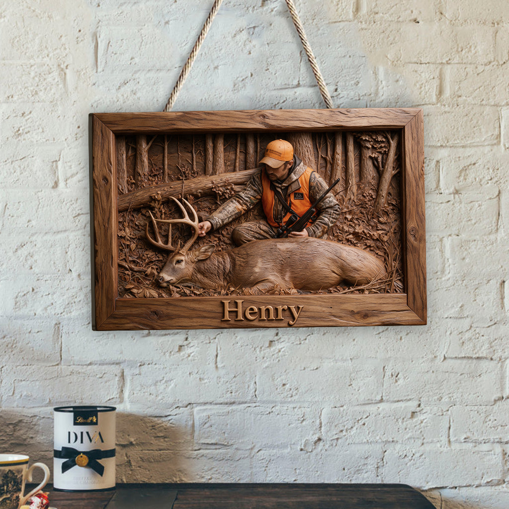 Personalized Custom Photo Hunter and Child with Deer Wood Sign Hunting Wall Decor