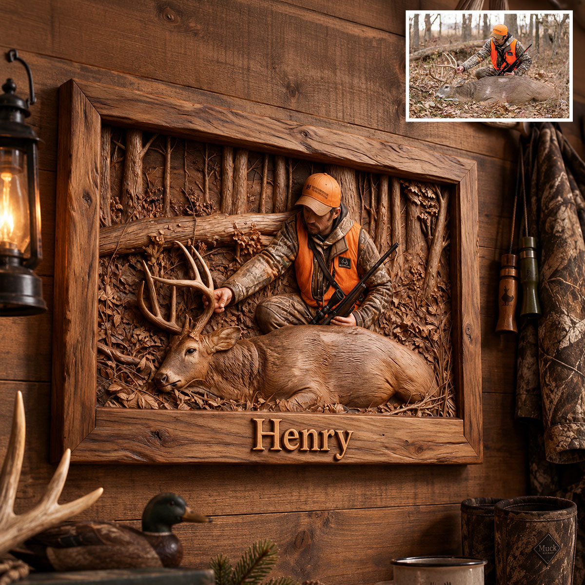 Personalized Custom Photo Middle-Aged Duck Hunter Wood Sign Hunting Wall Decor Gift