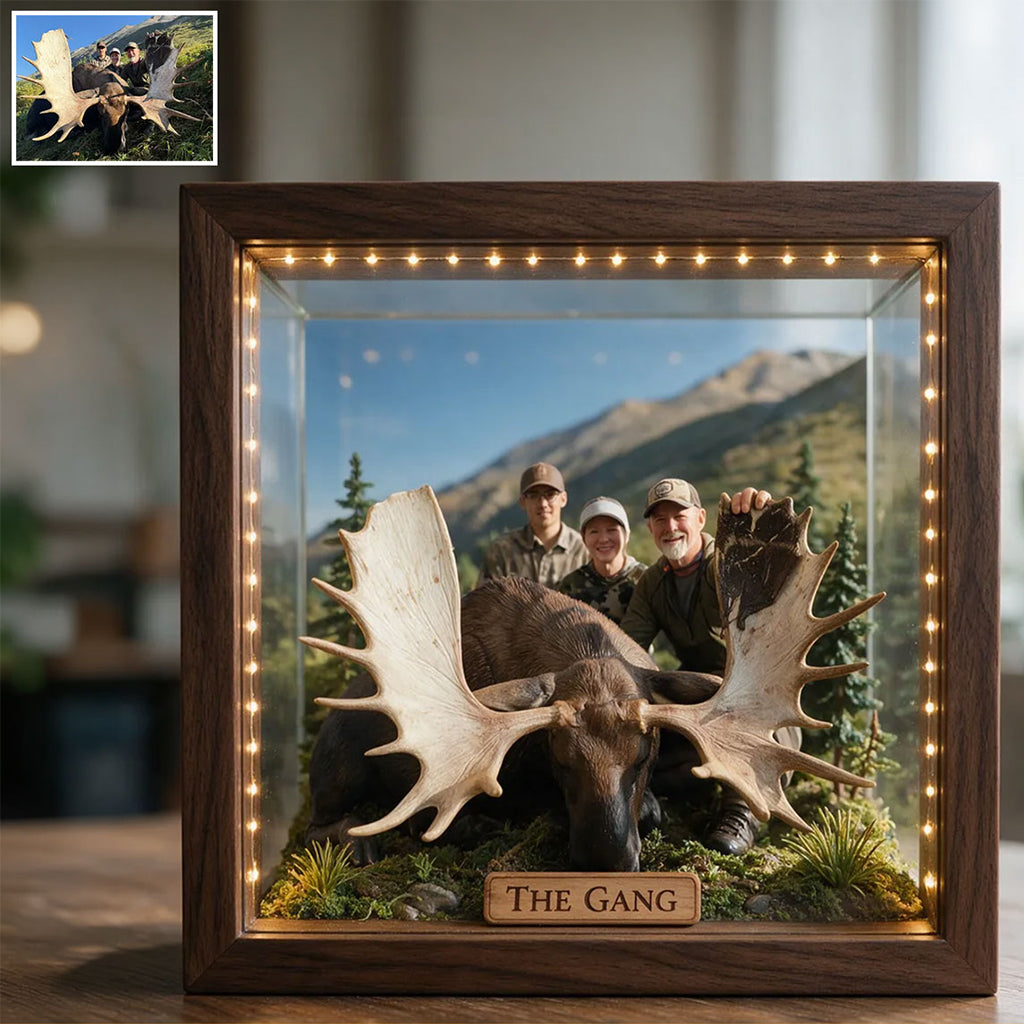 Personalized Custom Photo Hunting Group with Deer Wooden Frame LED Light Hunting Gift