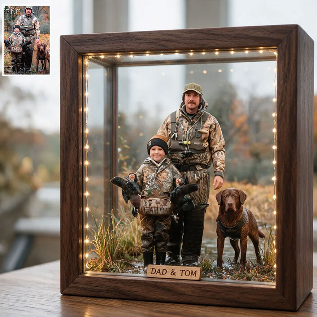 Personalized Custom Photo Hunting Group with Deer Wooden Frame LED Light Hunting Gift