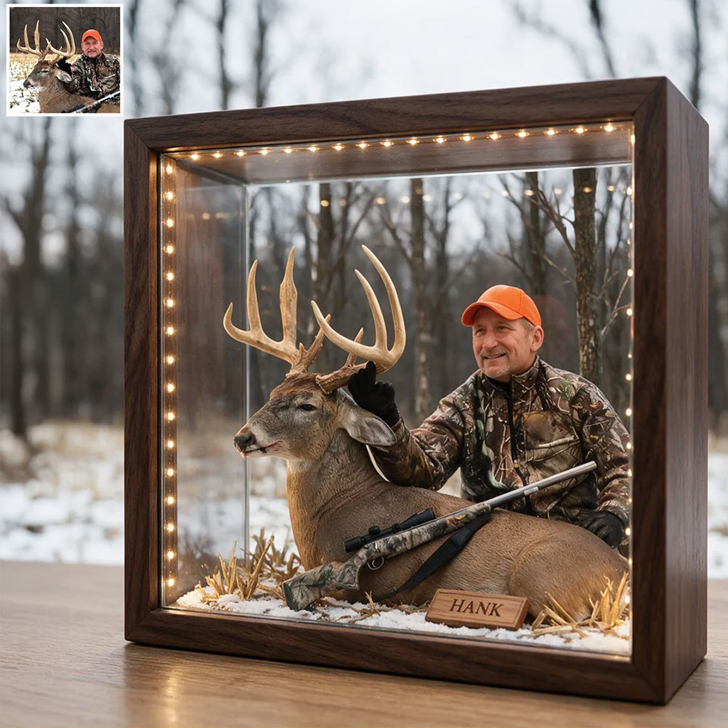 Personalized Custom Photo Hunting Group with Deer Wooden Frame LED Light Hunting Gift