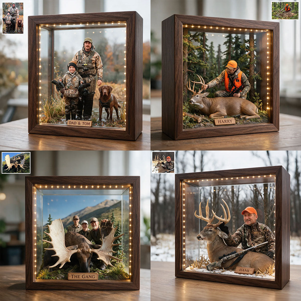 Personalized Custom Photo Hunting Group with Deer Wooden Frame LED Light Hunting Gift