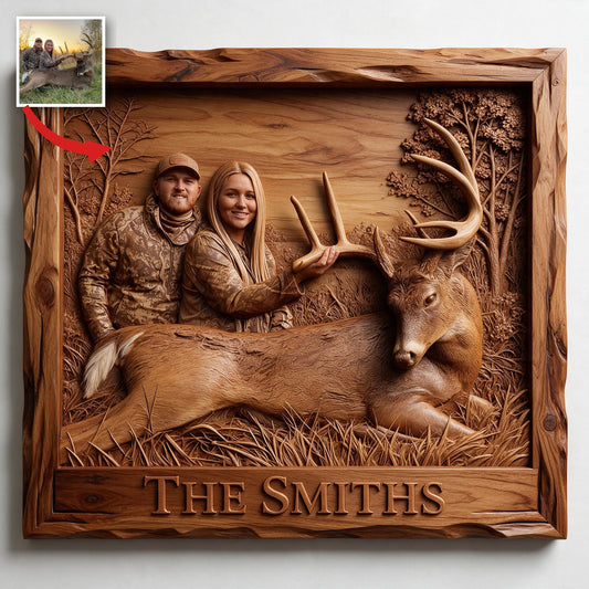 Personalized Custom Photo Hunting Couple with Deer Wood Sign Hunting Cabin Decor