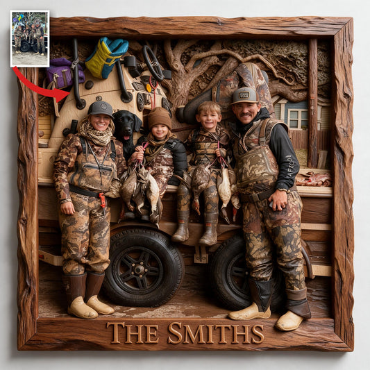 Personalized Custom Photo Hunting Family Shaped Wood Sign Hunting Cabin Decor