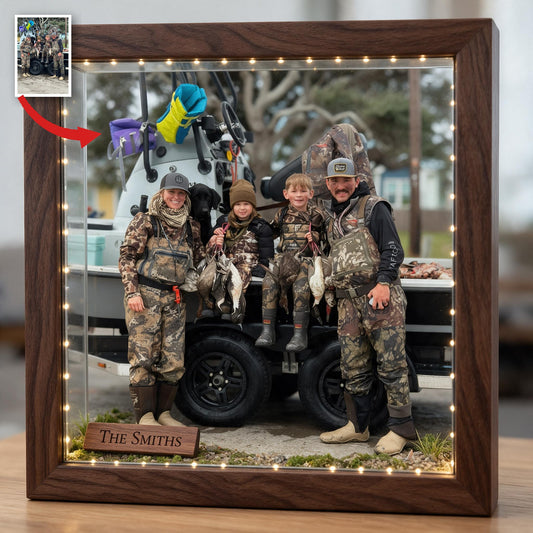 Personalized Custom Photo Hunting Family Wooden Frame LED Light Hunter Keepsake Gift
