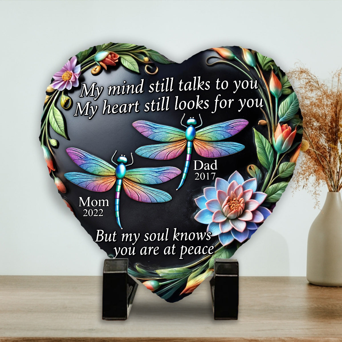 My Mind Still Talks To You - Personalized Memorial Heart Shaped Stone